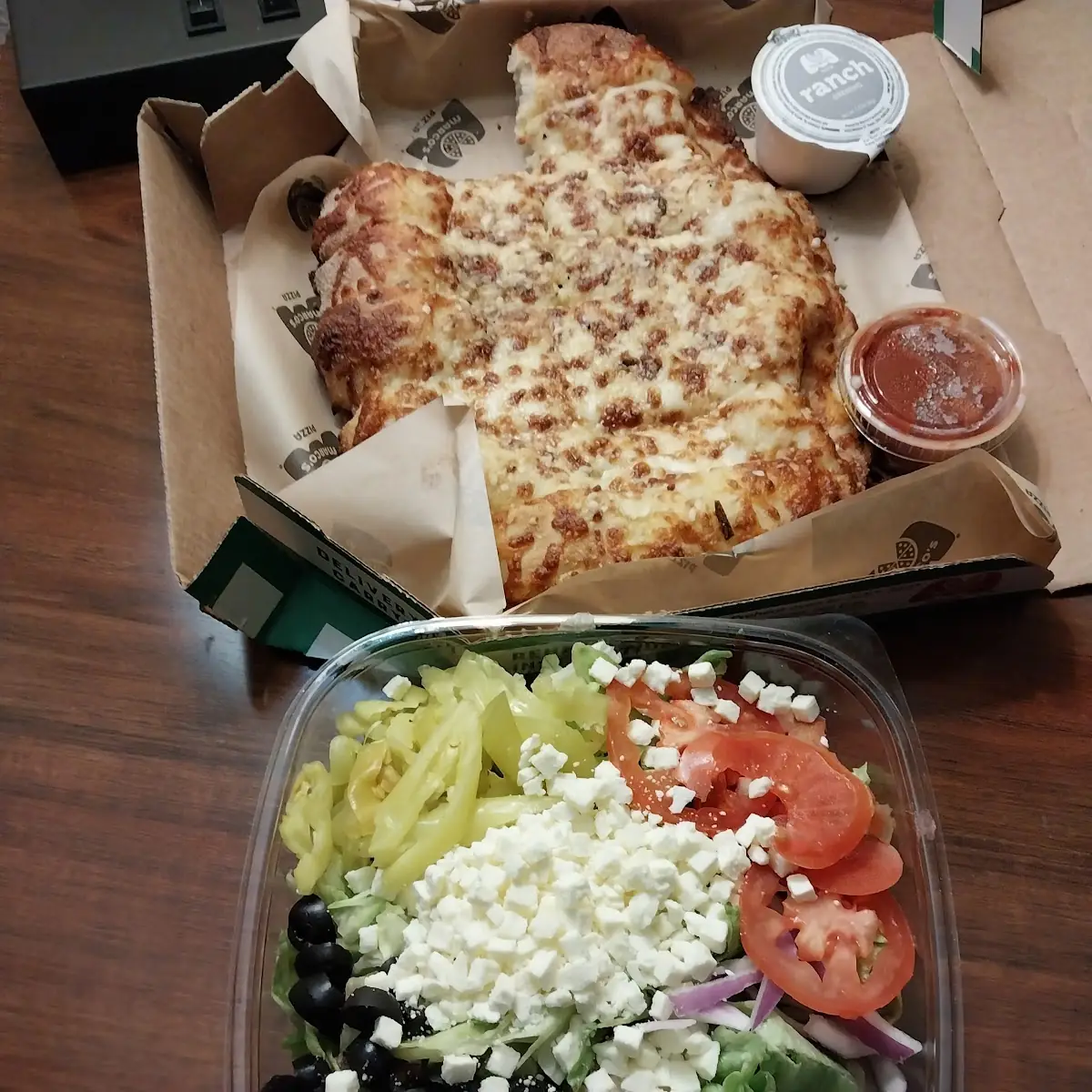 Greek Salad and Cheese Bread Sticks