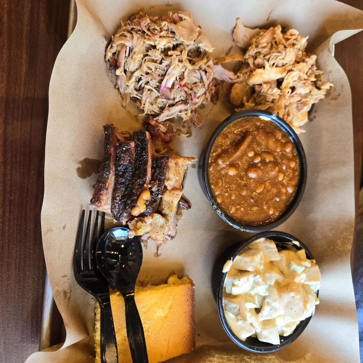 3 Meat Sampler Platter Pulled Chicken Pulled Pork Juicy Brisket