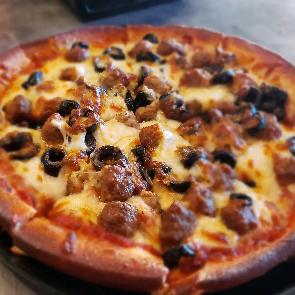 Small Sausage and Black Olive Pan Pizza