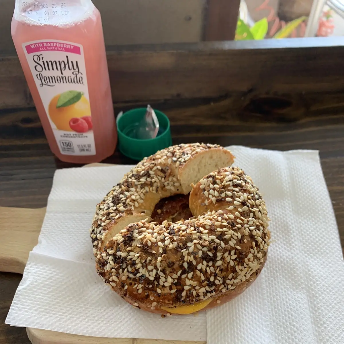 Classic Breakfast Sandwich with Bacon on an Everything Bagel