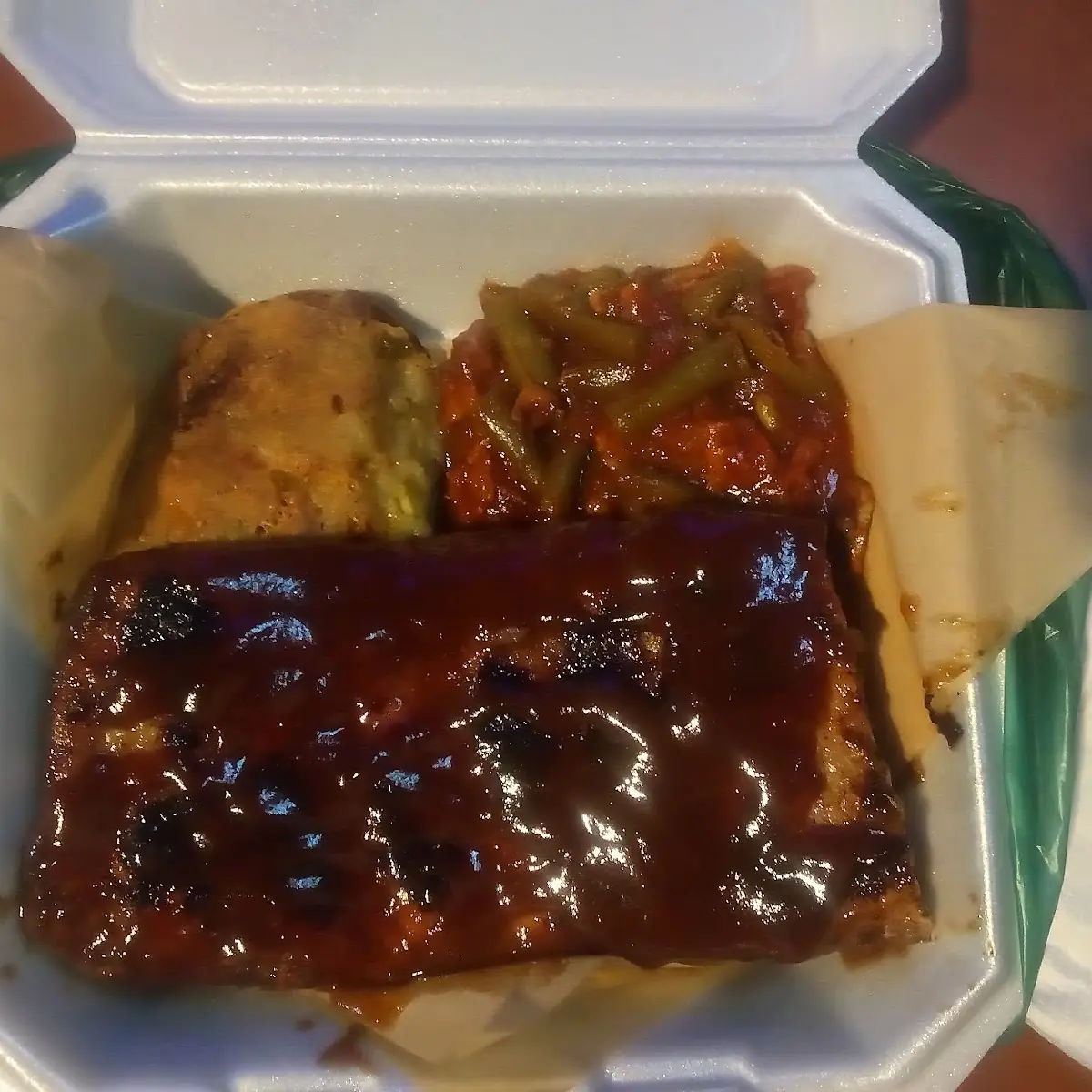 Baby Back Ribs Twice Baked Potato and Green Beans