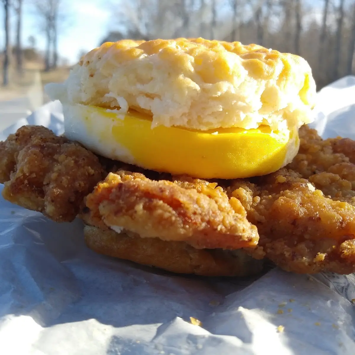 Buttermilk Fried Chicken Biscuit and and Egg Round