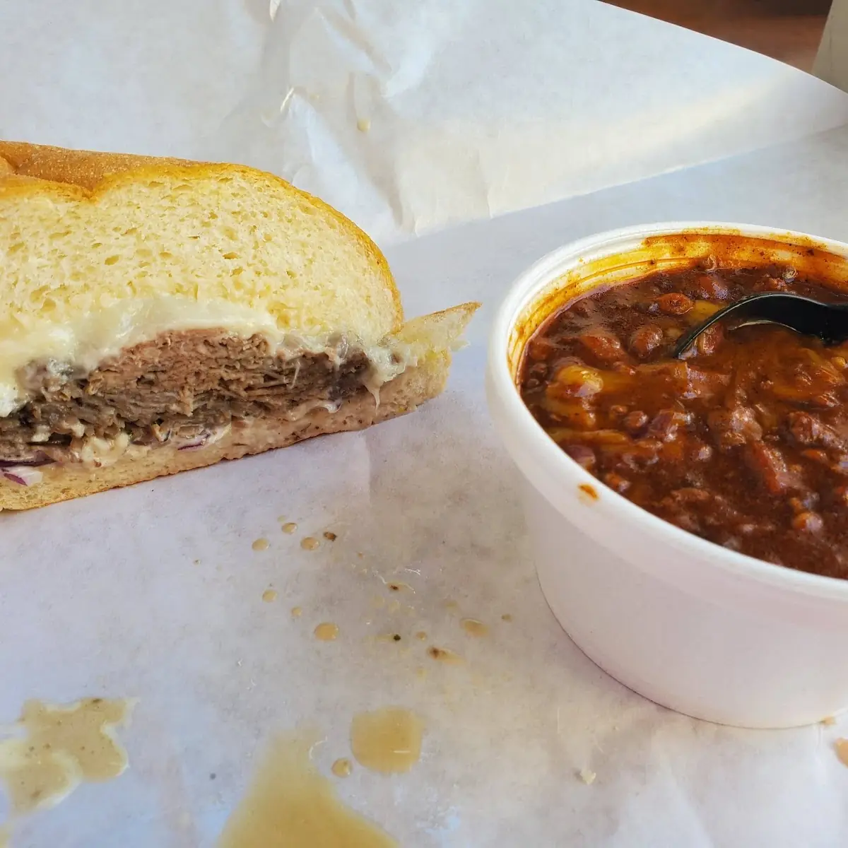 Beef and Cheese Sandwich with Chili