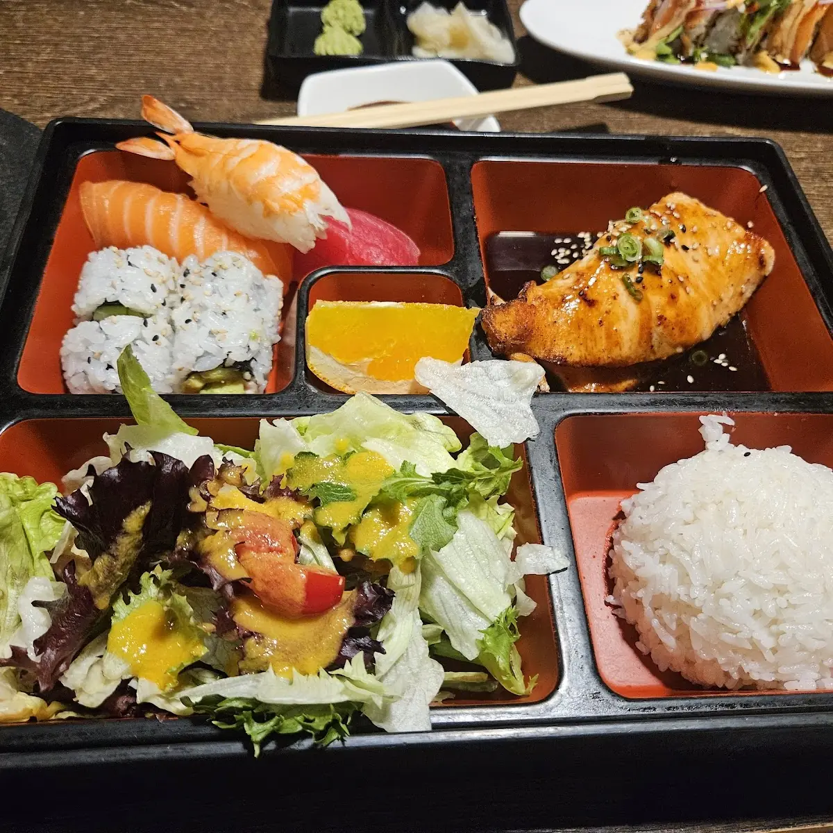 Salmon Teriyaki and Sushi Bento Box