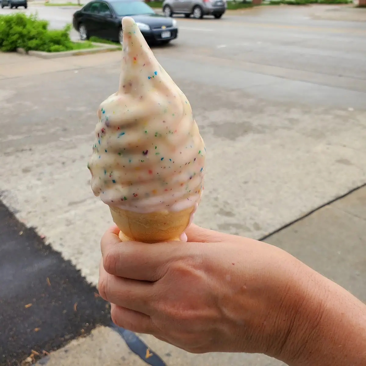 Strawberry Soft Serve Dipped in Birthday Cake