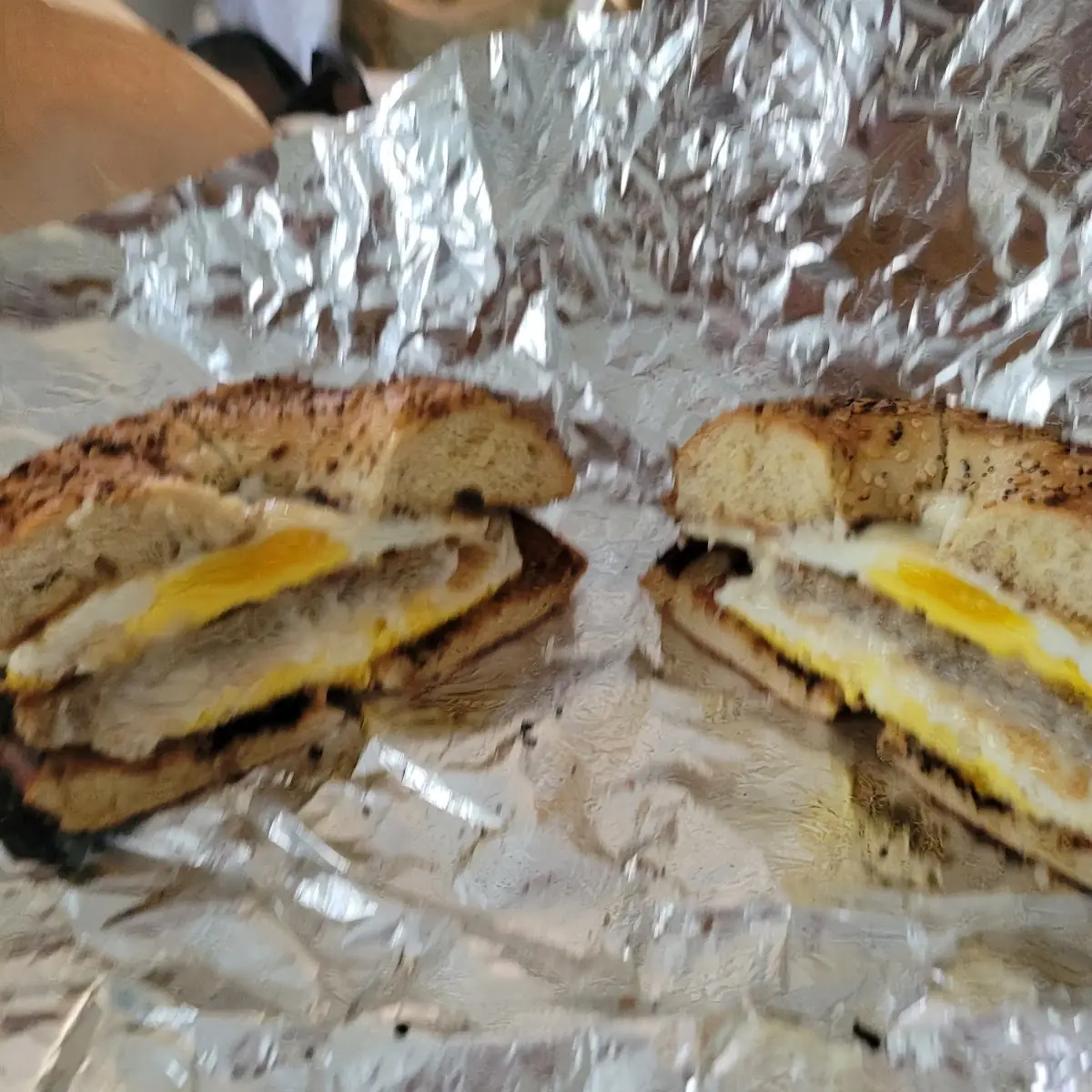 Sausage Egg N Chee on Everything Bagel