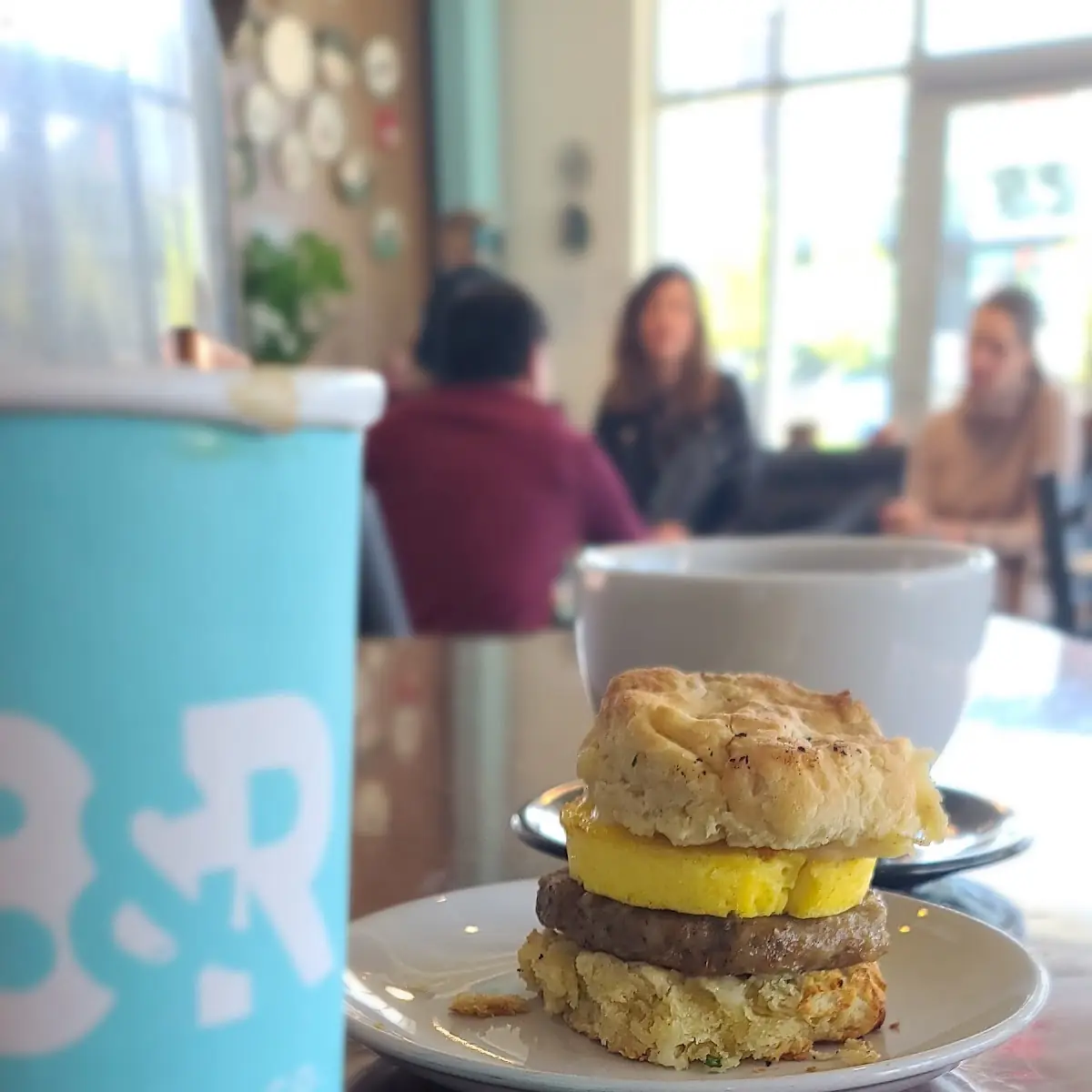Drip Coffee Tea Sausage and Egg Biscuit