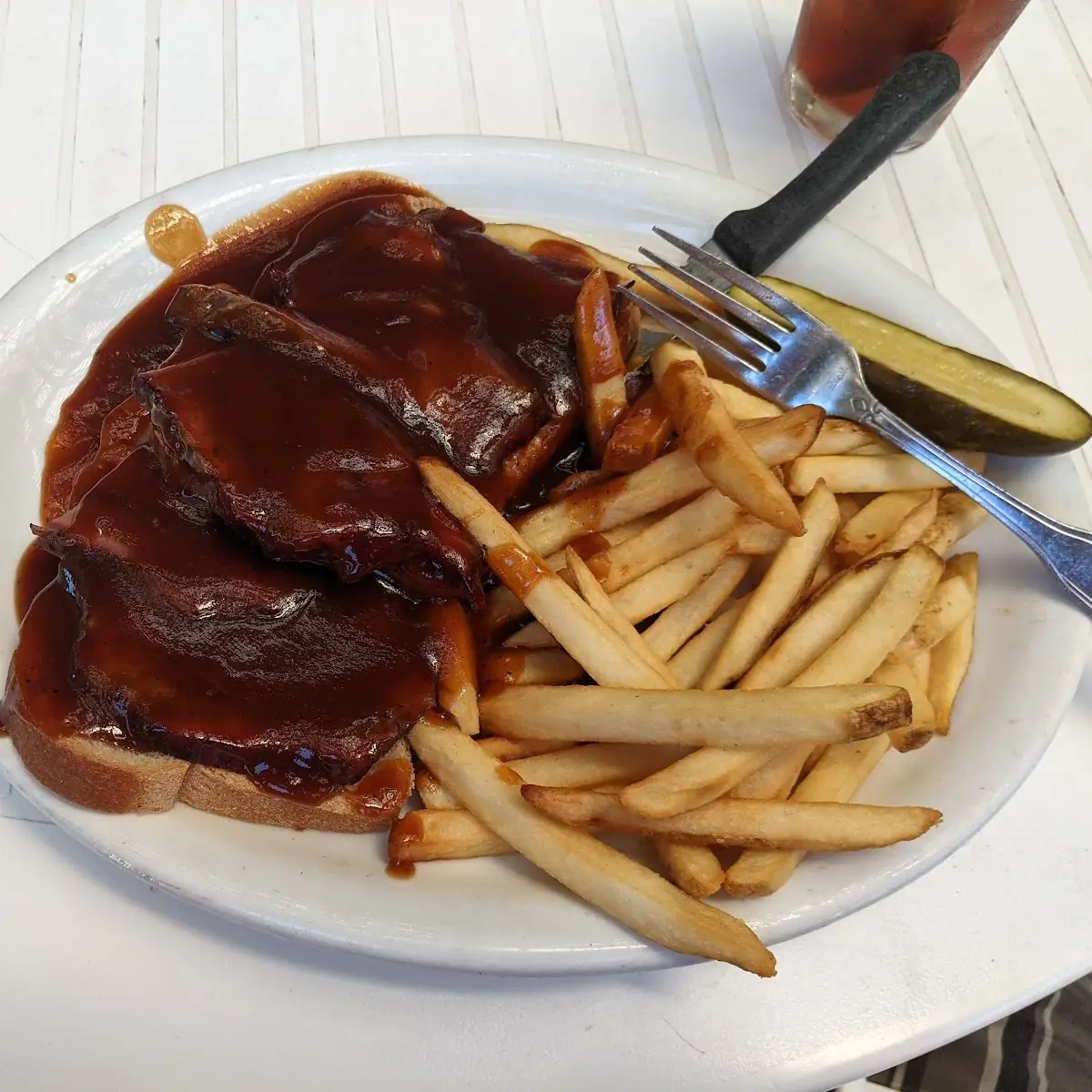 BBQ Beef Open Face Sandwich with Fries