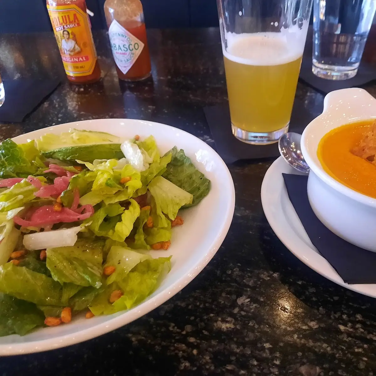 Tomato Bisque and Caesar Salad
