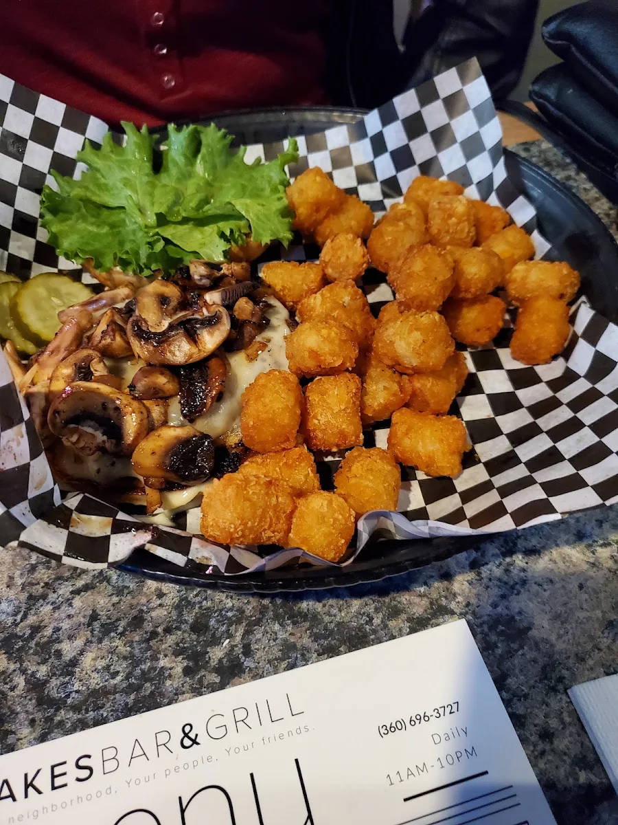 Mushroom Burger with Tots
