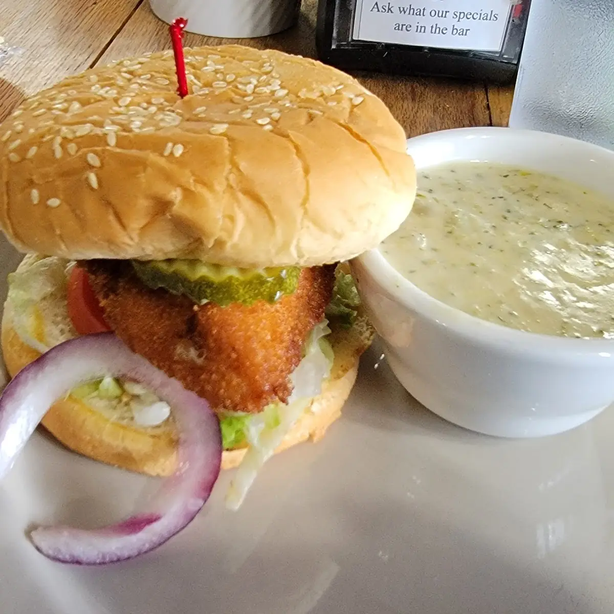 Fish Sandwich and Broccoli Soup