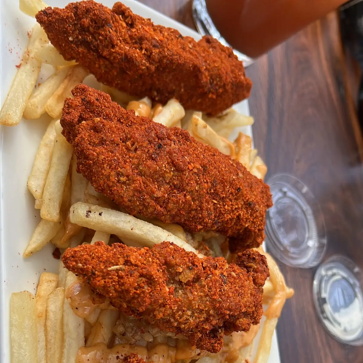 Spicy Chicken Strips and Garlic Fries