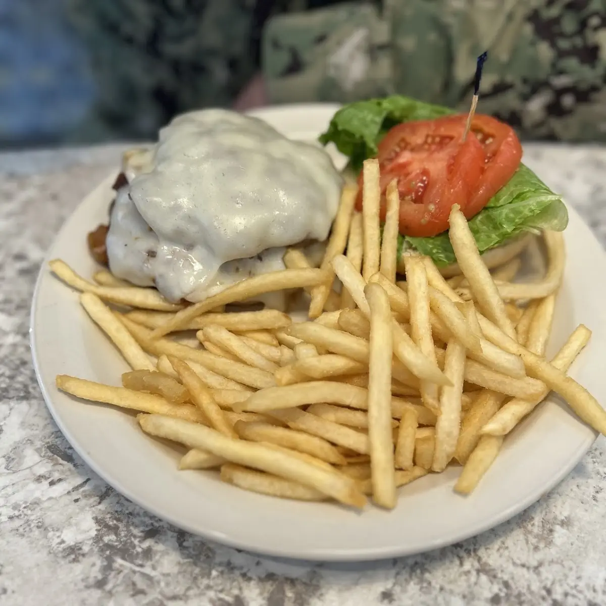 Melted Cheese Burger and Fries