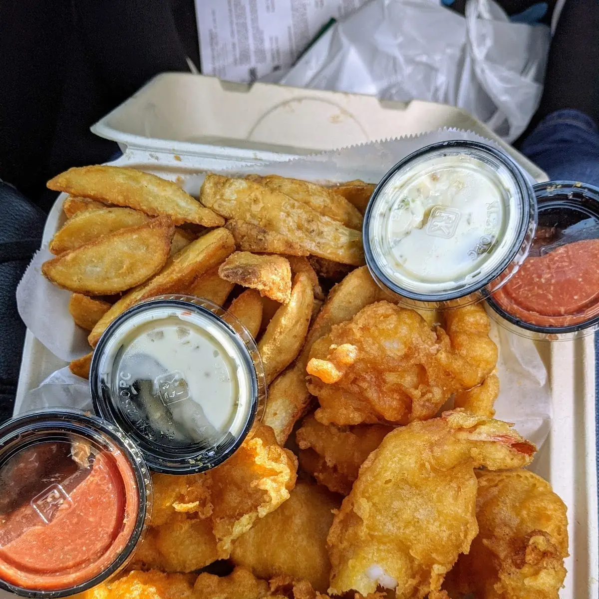 Fried Cod Prawns Oysters and Fries