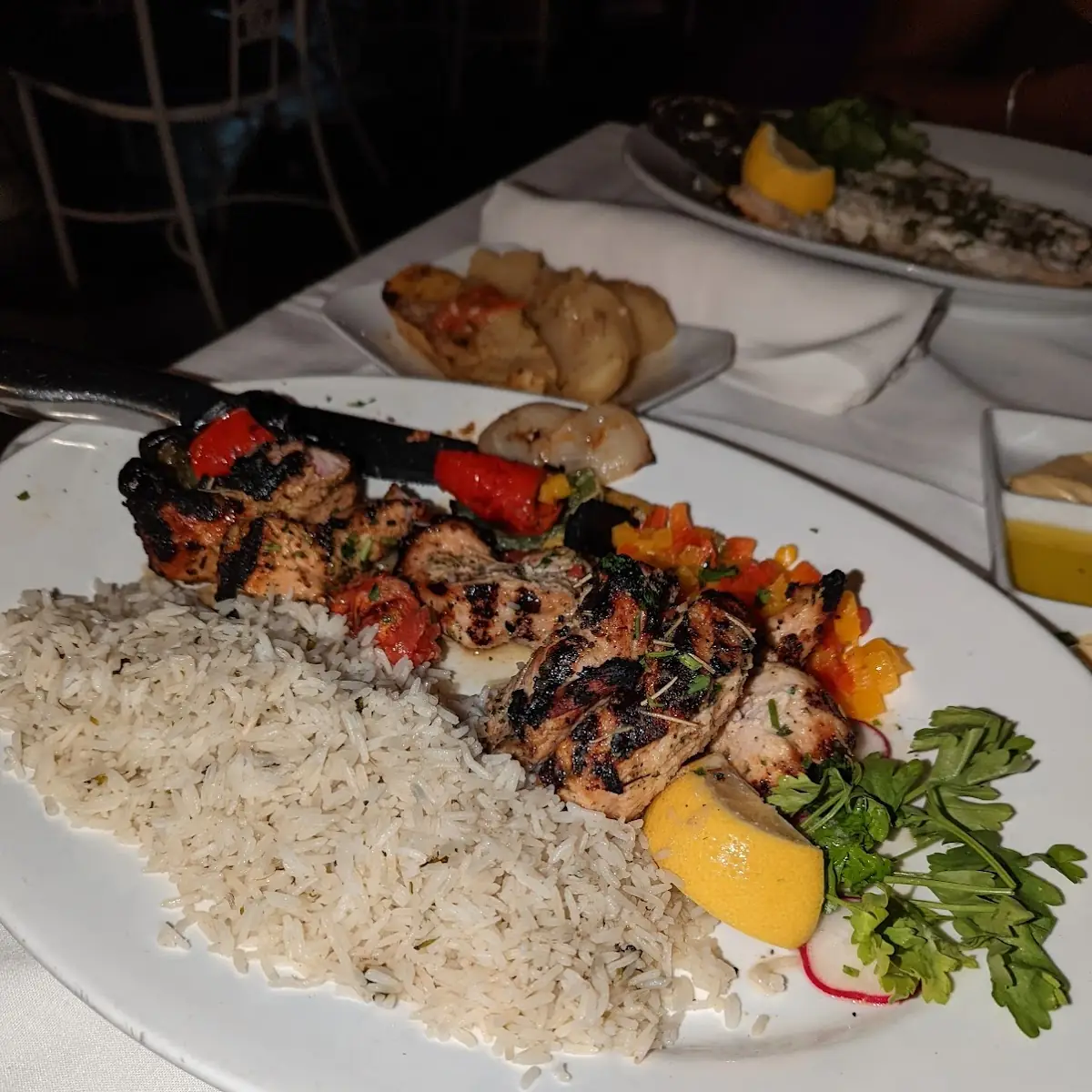 Filet Mignon Ke-Bob with Vegetables Served over Rice