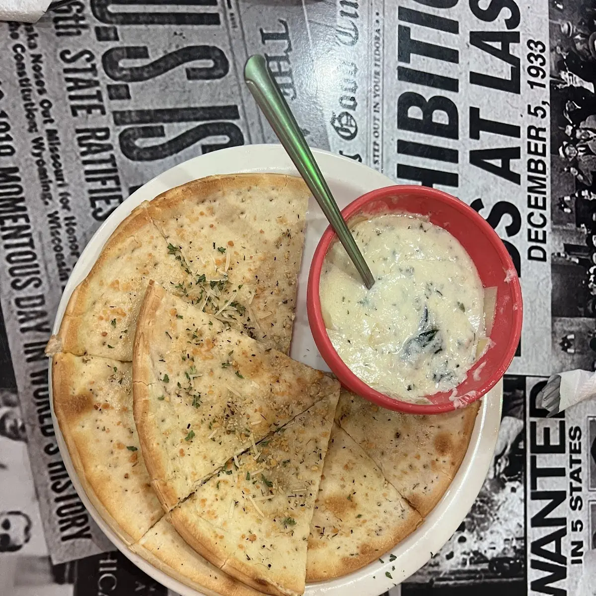 Artichoke Spinach Dip with Flatbread Appetizer
