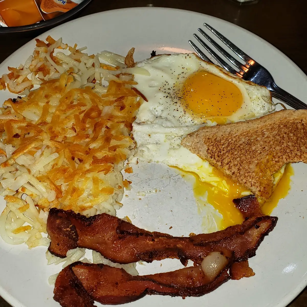 Scrambled Egg Hashbrowns Crispy Bacon