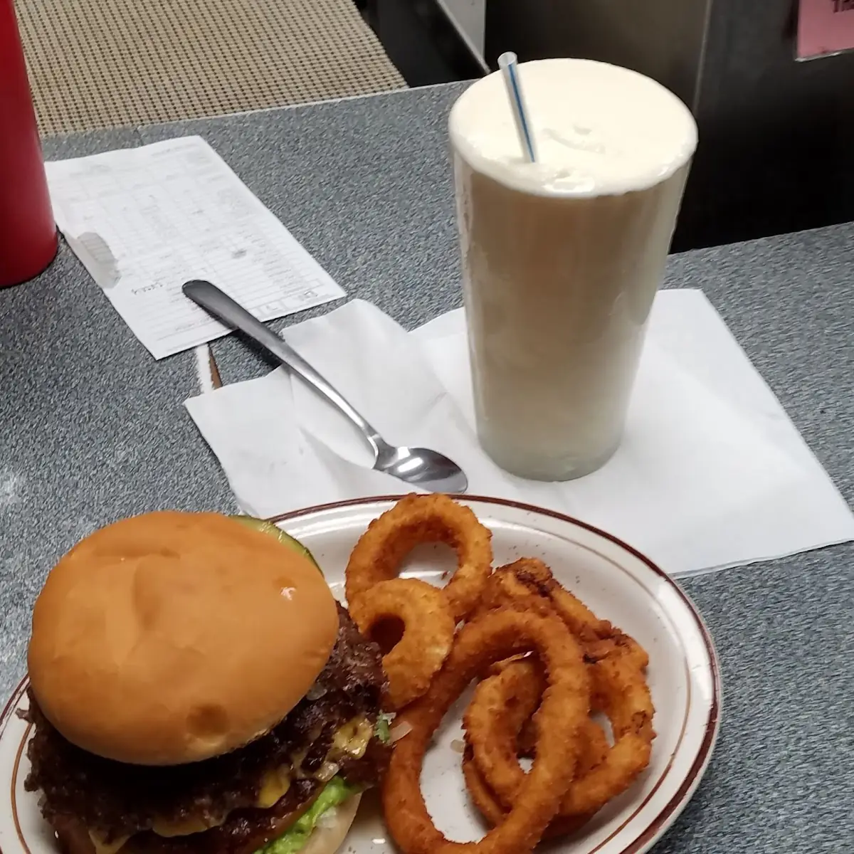 Burger Onion Rings and Vanilla Shake
