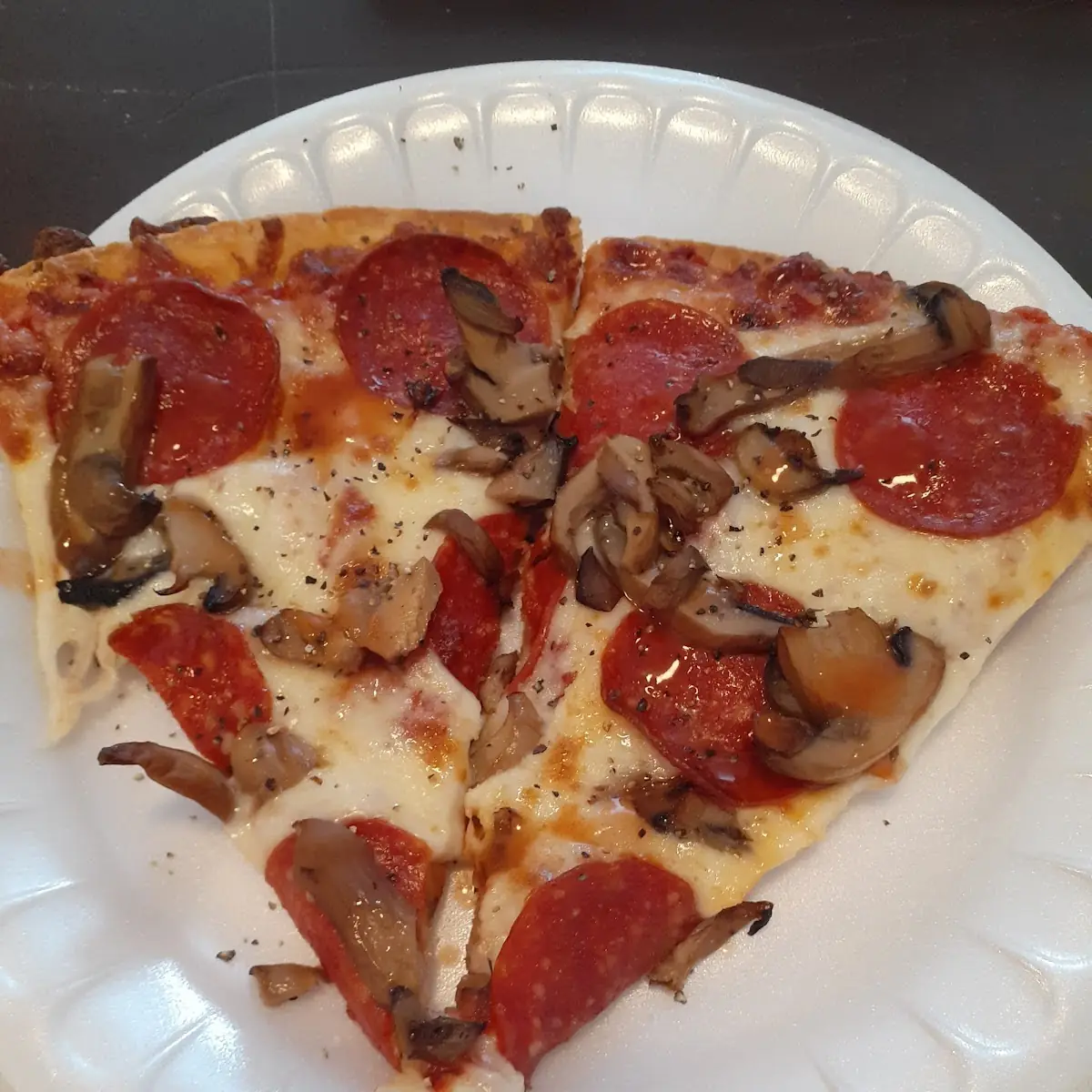 Thin Crust Pepperoni and Mushrooms Pizza