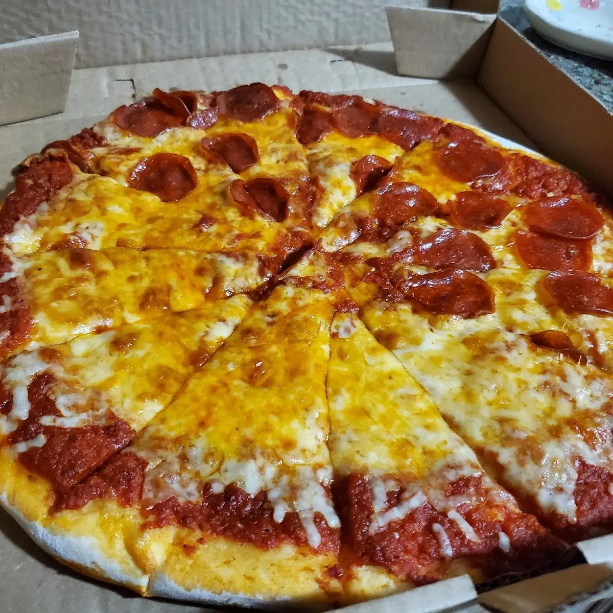 Large Half-Pepperoni and Plain Cheese Pizza