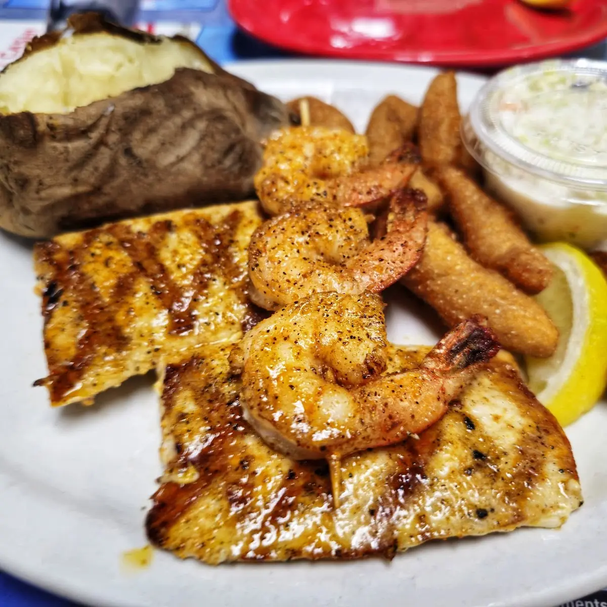 Grilled Salmon and Jumbo Shrimp