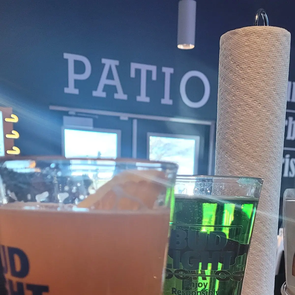 Blue Moon and Green Bud Light Beers