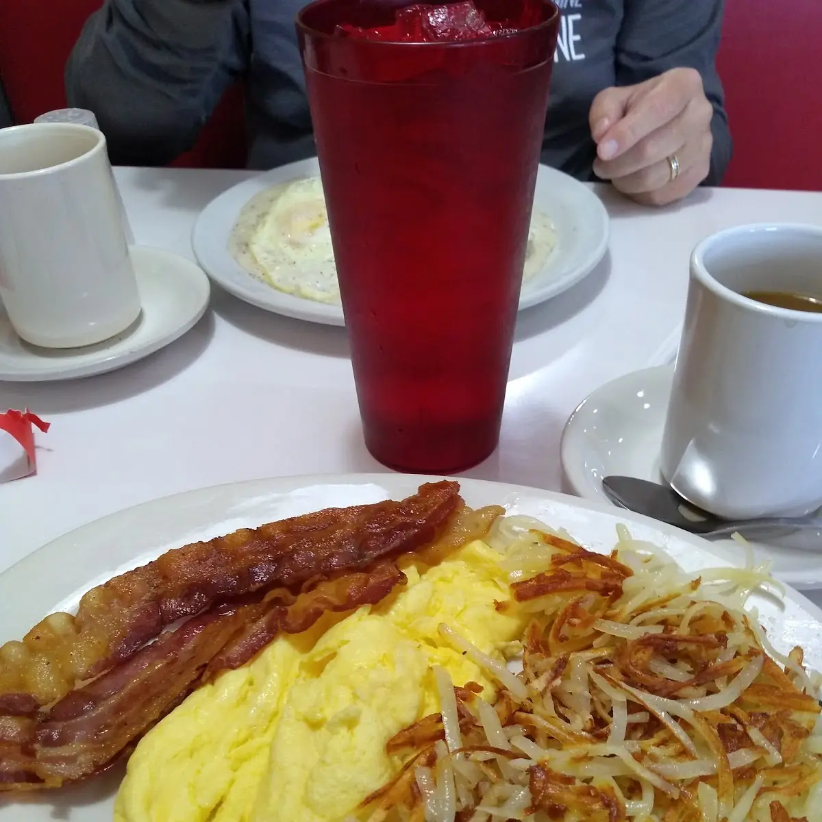 Eggs Scrambled with Bacon and Hash Browns