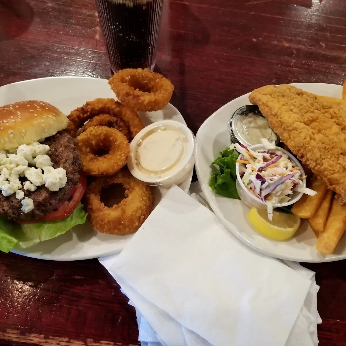 Blue Cheese Burger and Fried Fish