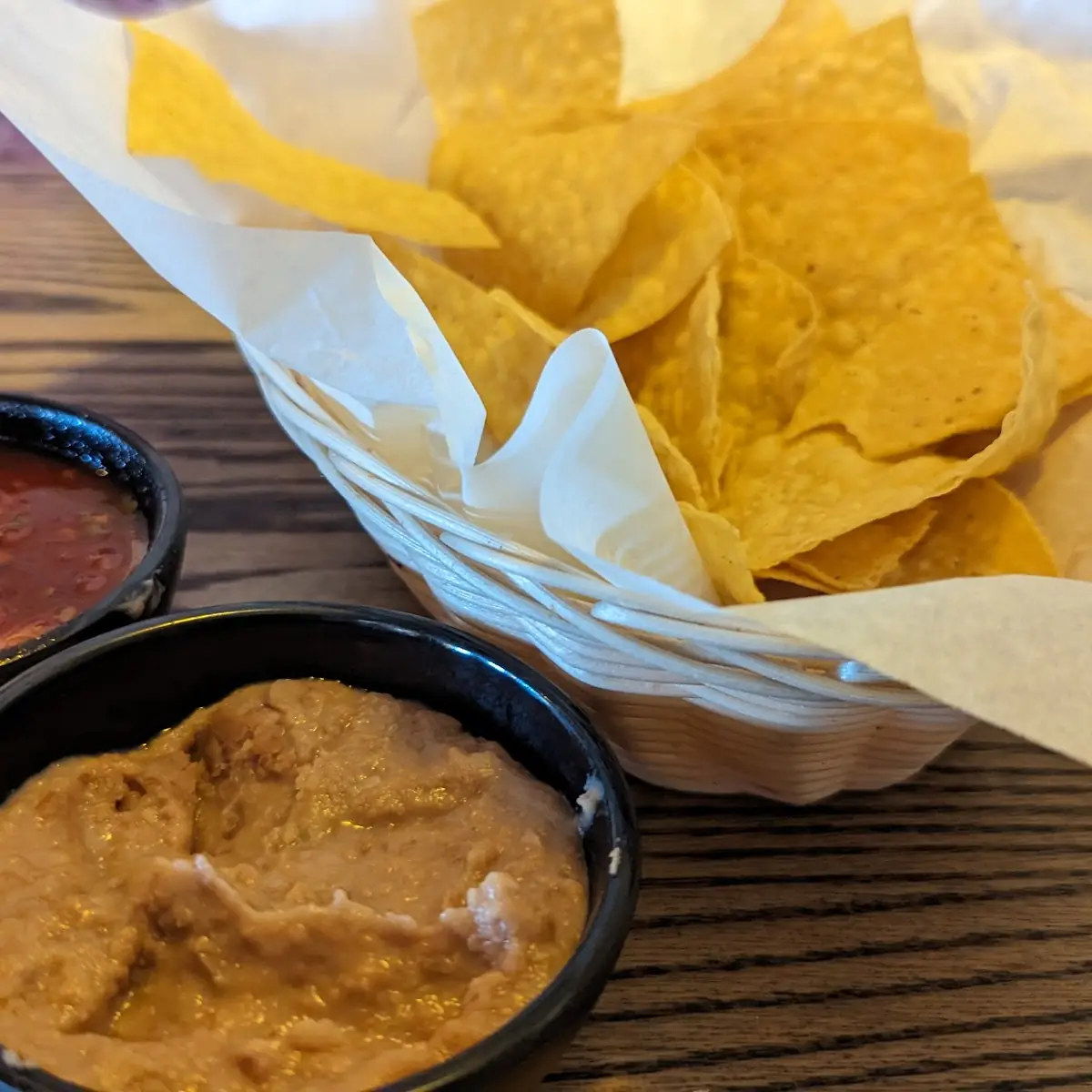 Chips Salsa and Bean Dip