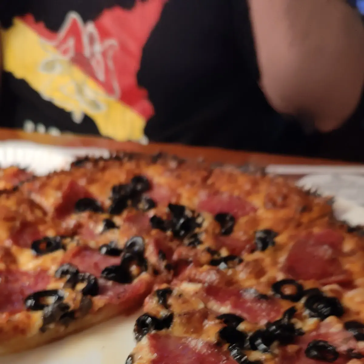 Salami and Black Olive Pizza