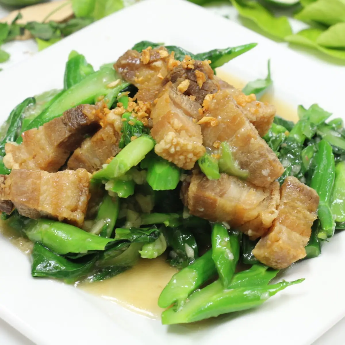 Deep Fried Pork Belly with Kailan Chinese Broccoli