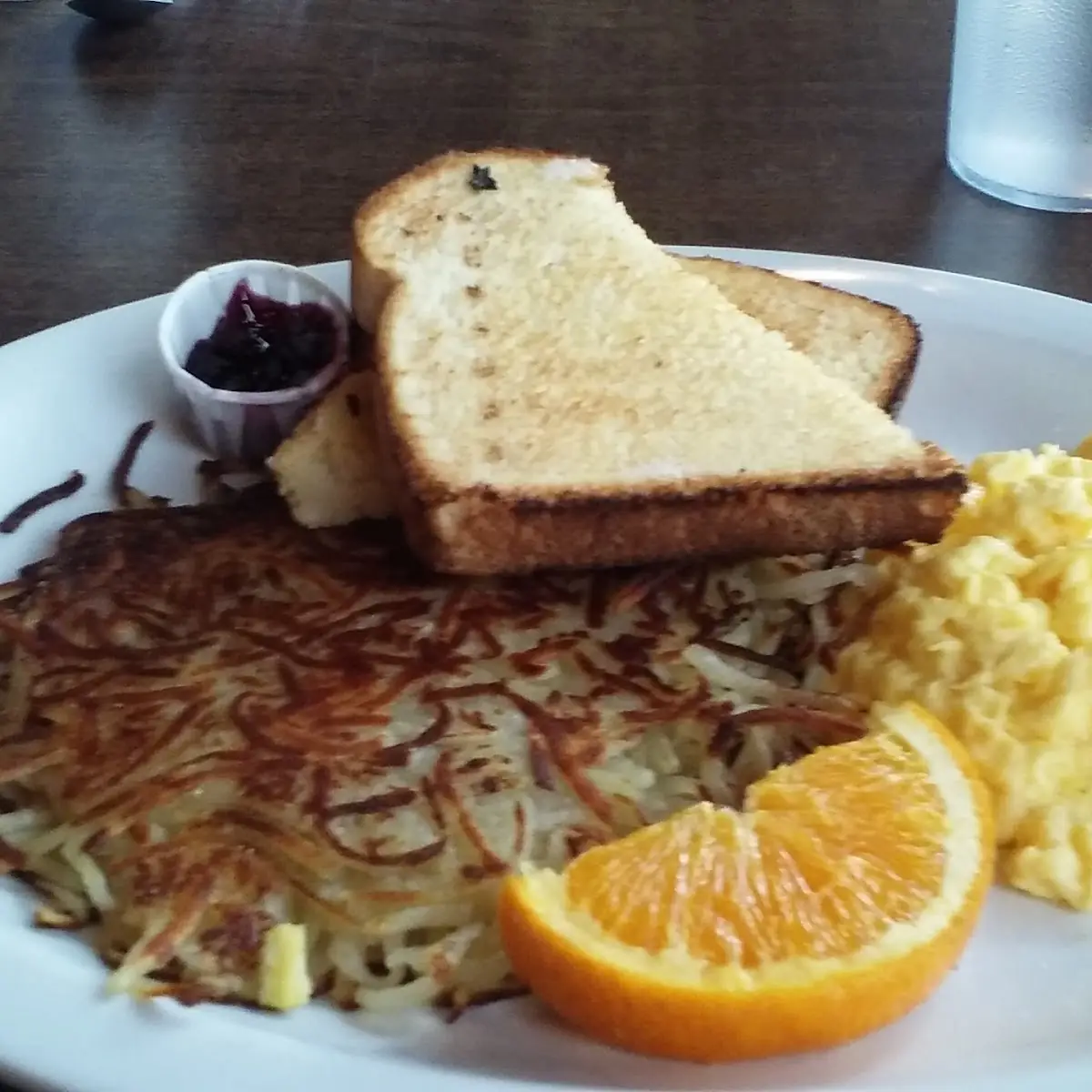 Scrambled Eggs Hash Browns with Toast