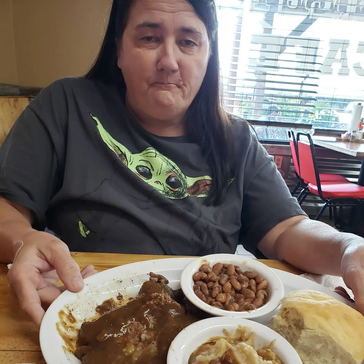 2 Hamburger Steak with Mashed Potatoes and Pinto Beans