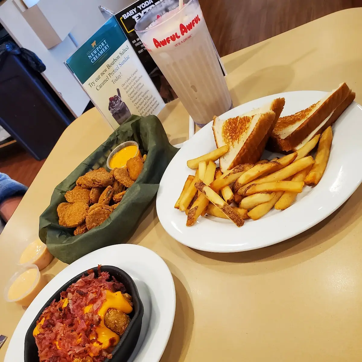 Loaded Tots Grilled Cheese and Fried Pickles