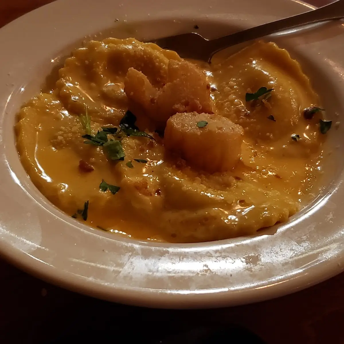 Lobster Ravioli with Scallops