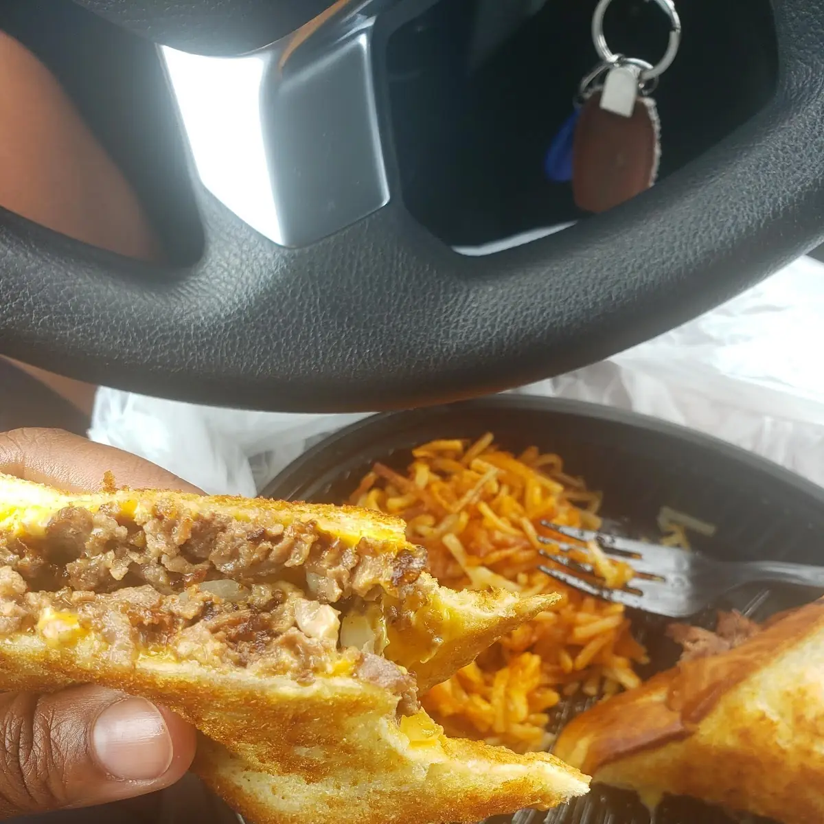 Steak Patty Melt with Hashbrowns