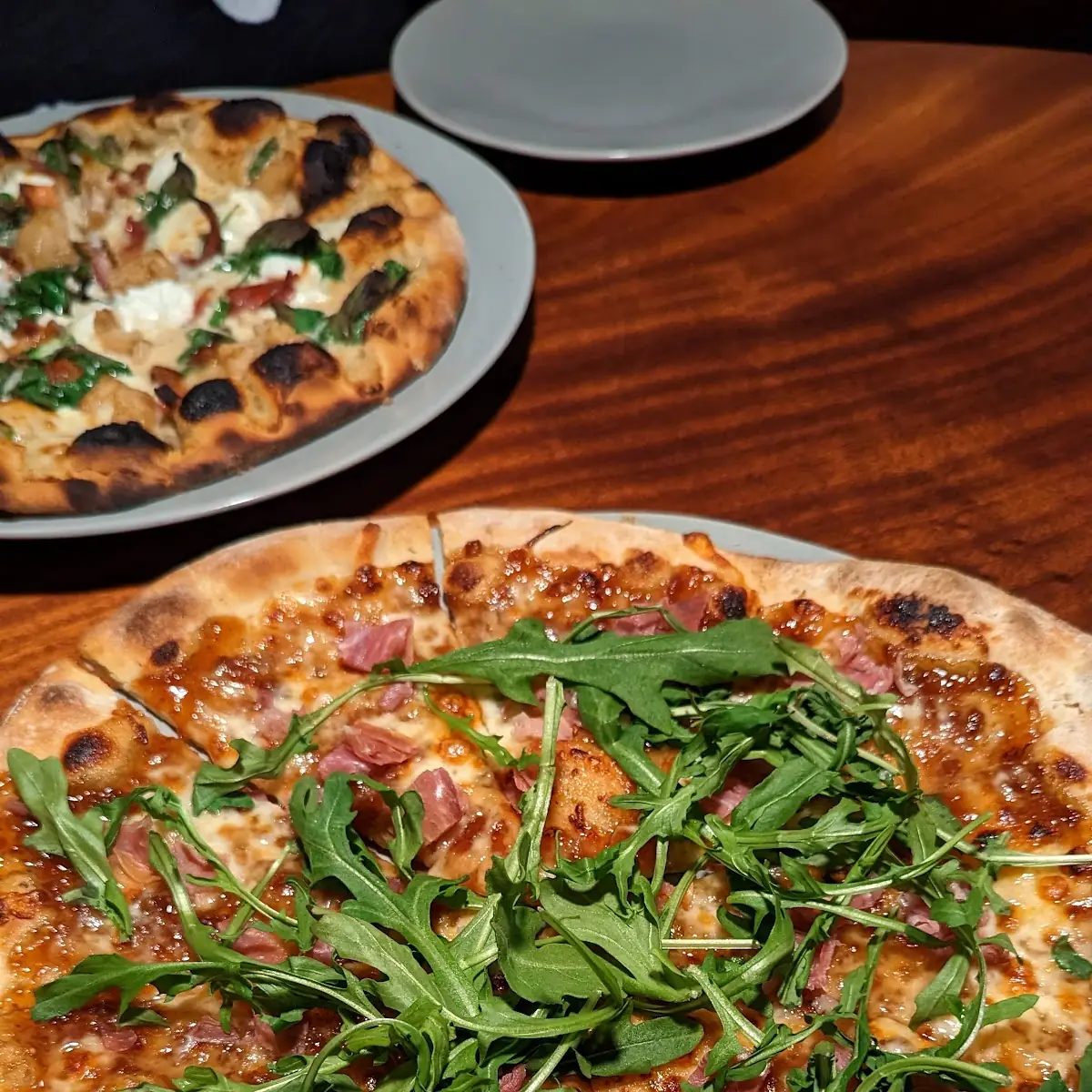 Prosciutto with Bacon Fig Jam and Cheese and Arugula