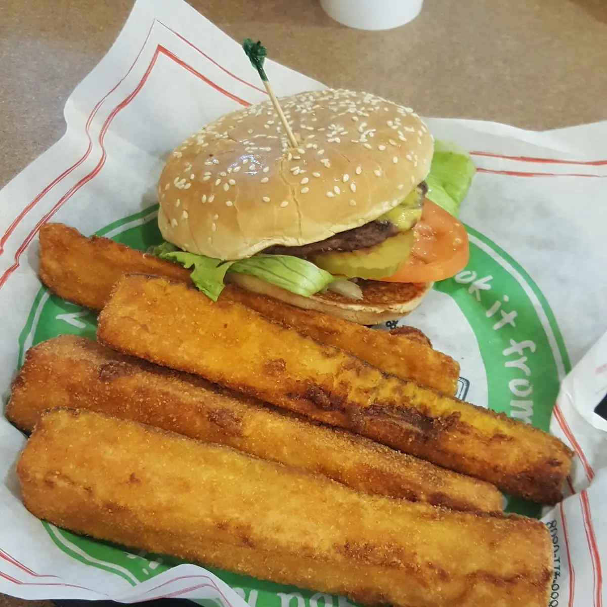 Cheese Burger and Zucchini Sticks