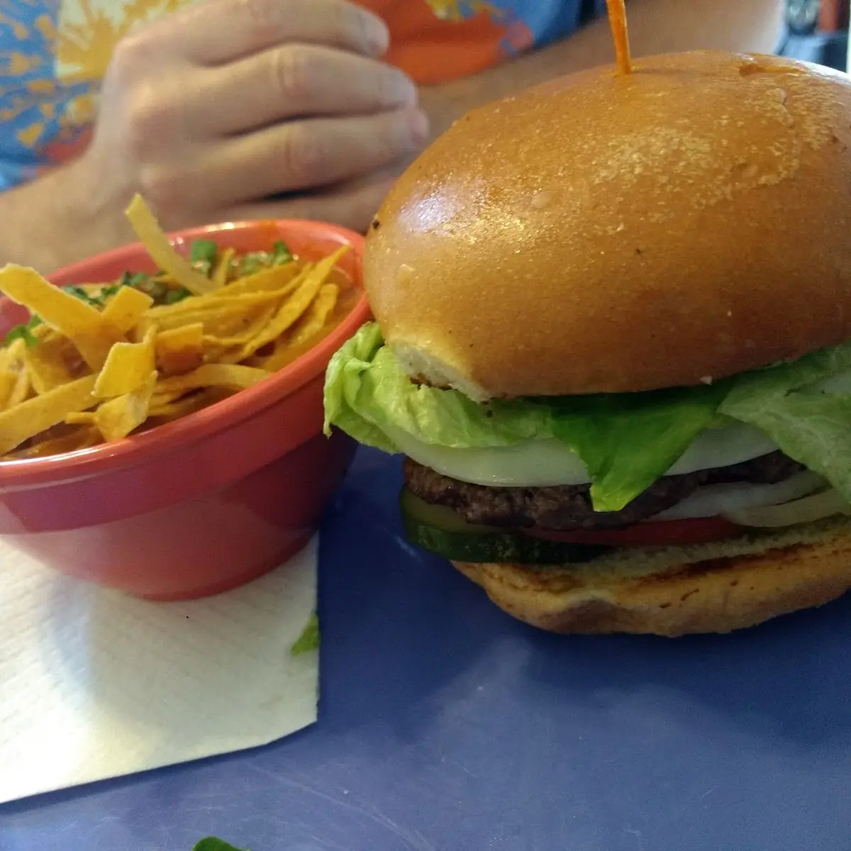 Cheese Burger and Chicken Tortilla Soup