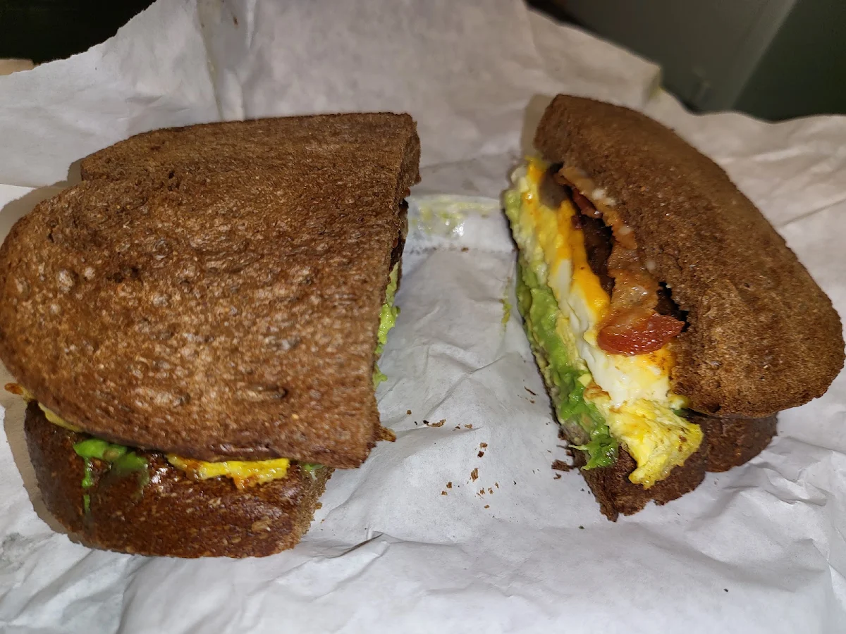 Breakfast Sandwich Egg Bacon Sausage Avocado Squa Bread