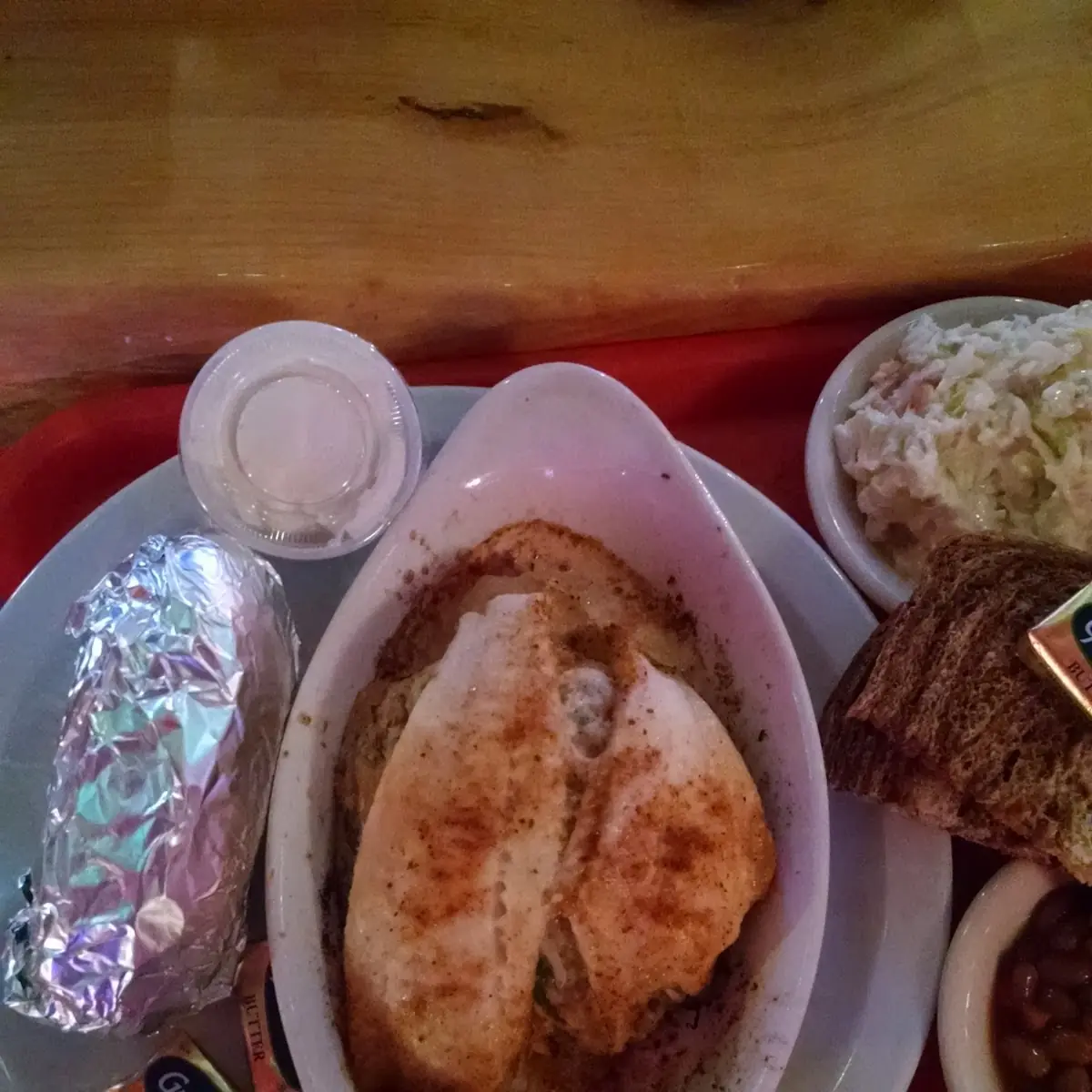 Flounder Baked Potato Cole Slaw