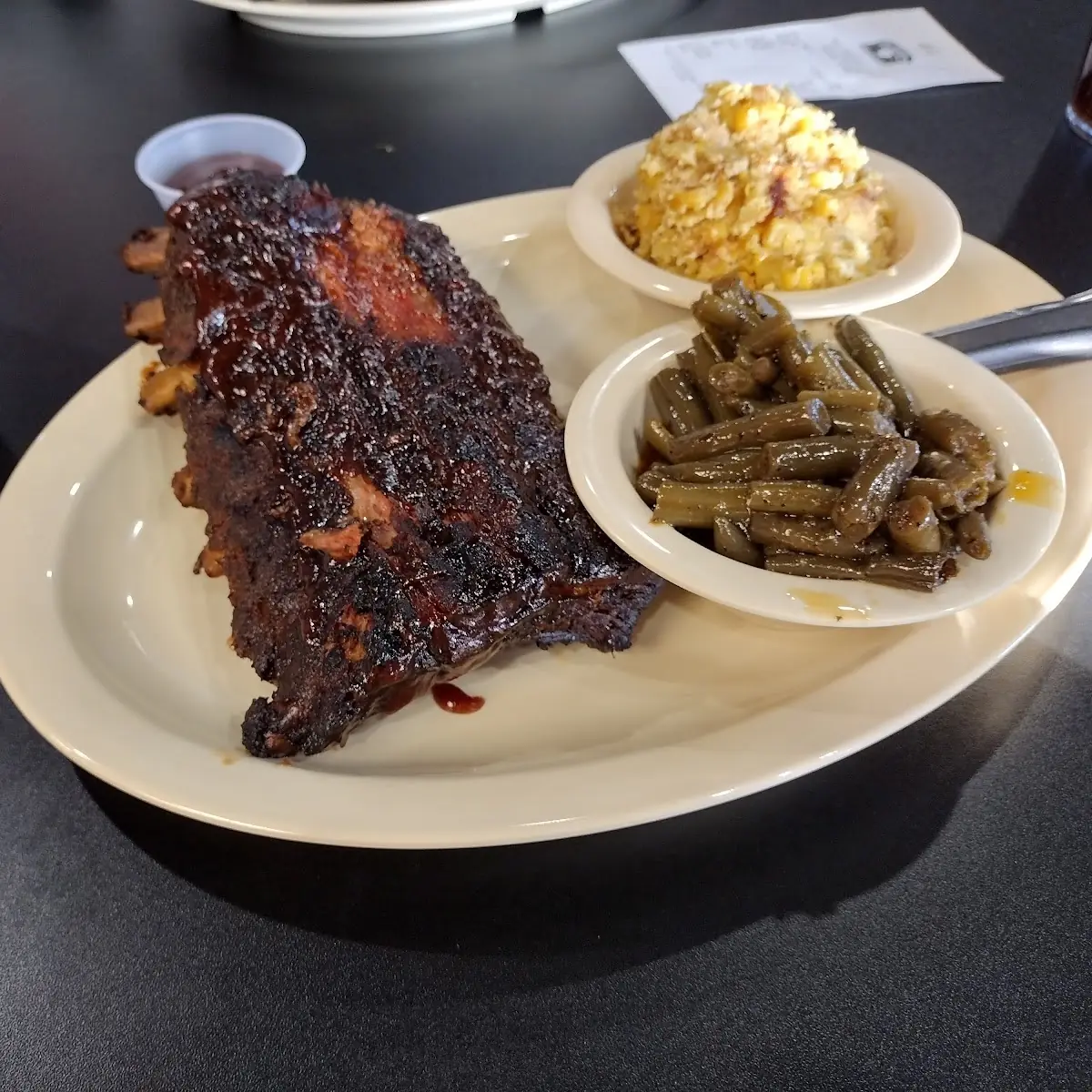 Green Beans Corn Pudding and Half Rack of Ribs