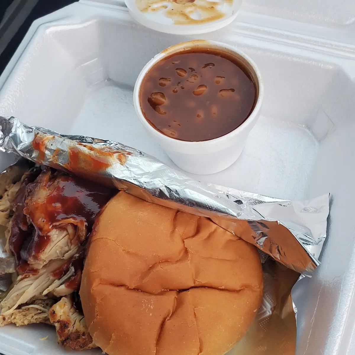 Pulled Chicken Sandwich with Baked Beans