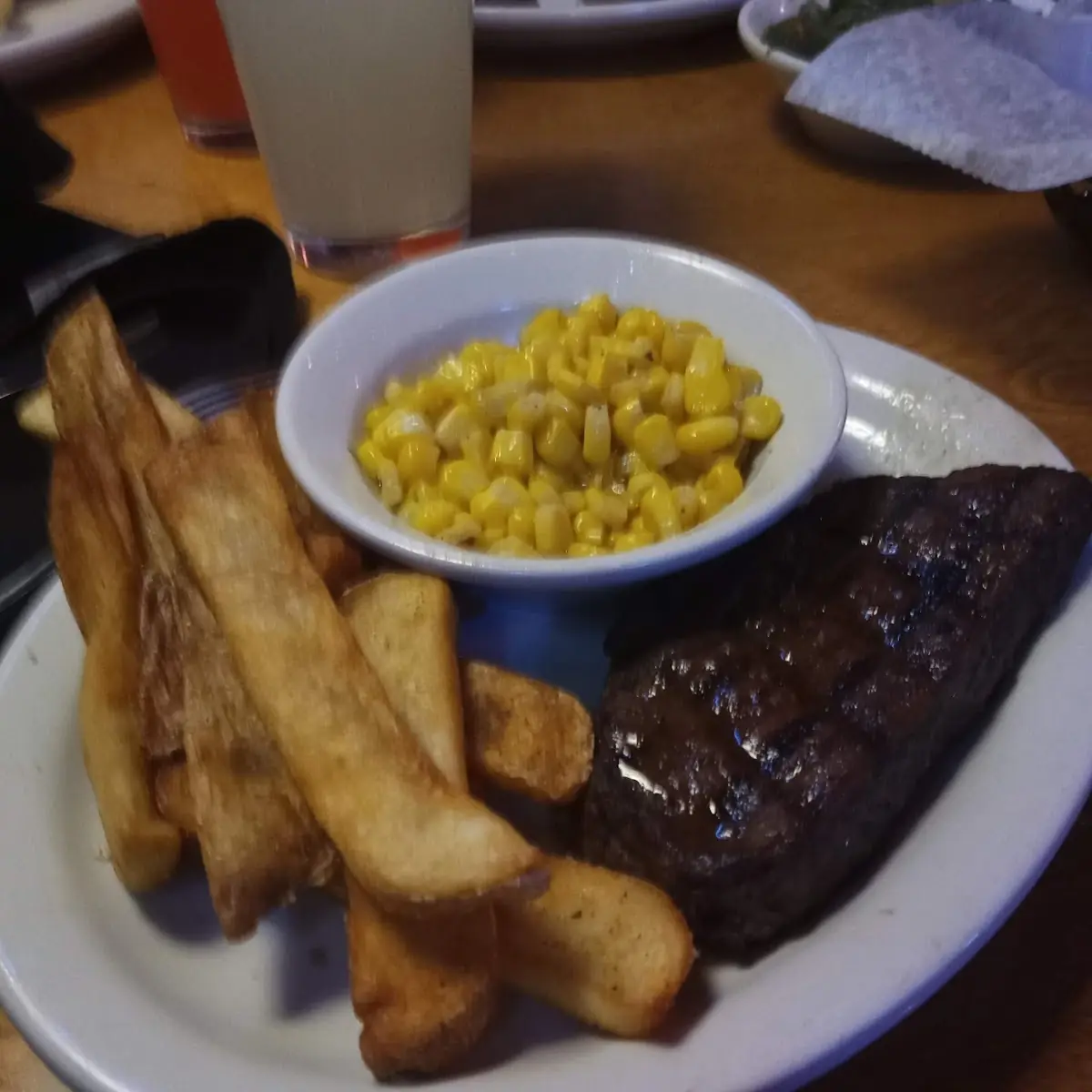 Buttered Corn House Salad Steak Fries