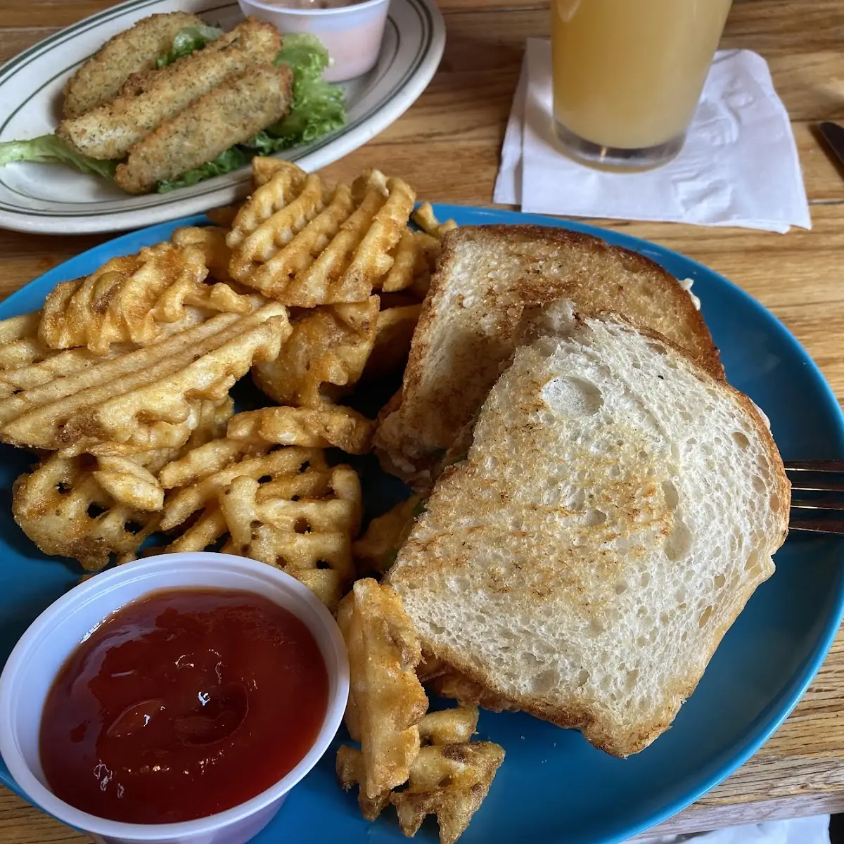 Grilled Cheese with Chicken Peppers Fried Pickles