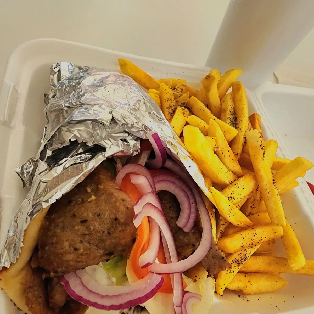 Gyro Sandwich and Fries