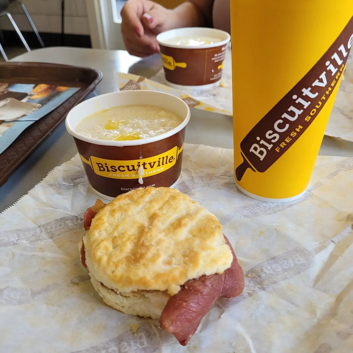 Country Ham Biscuit and Grits