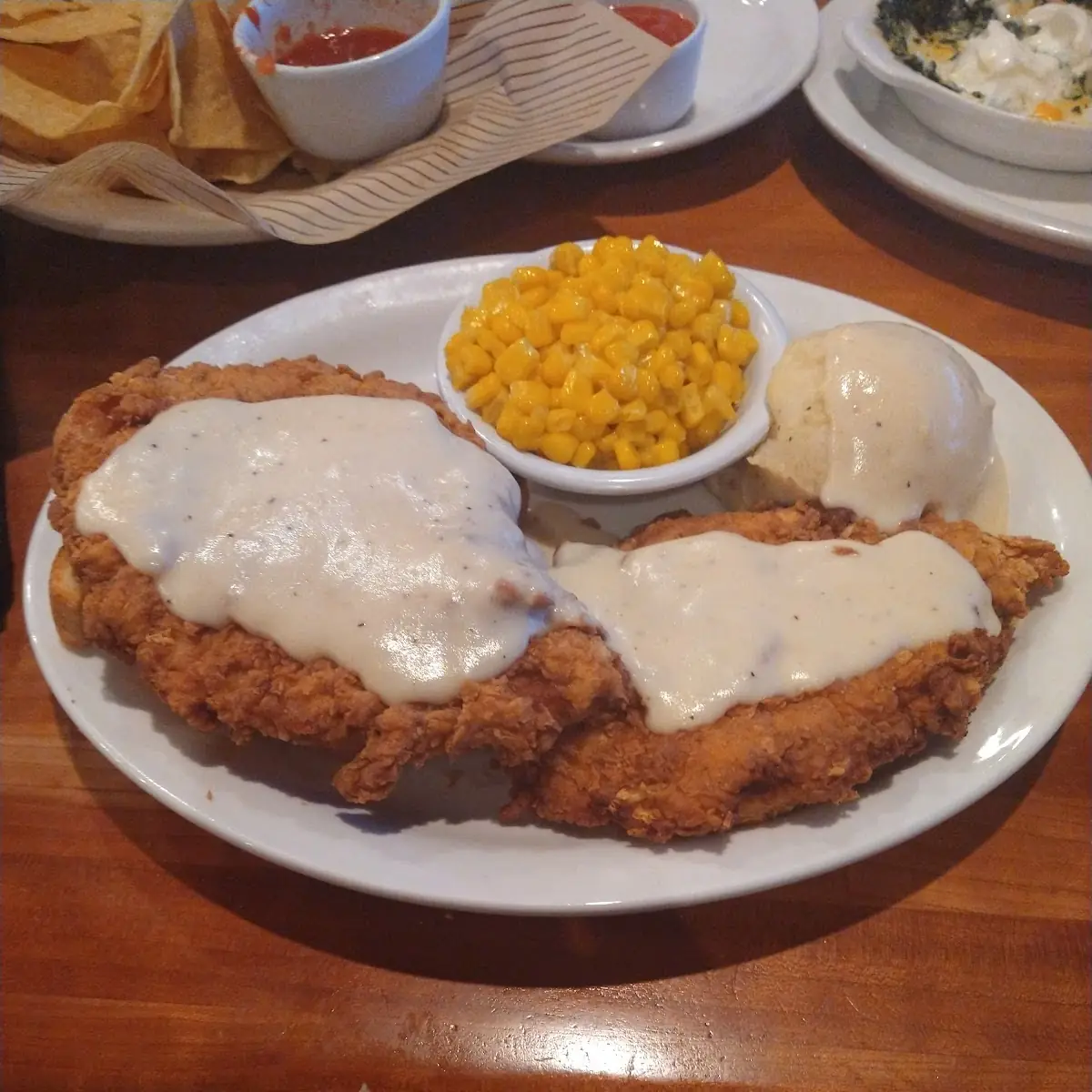 Chicken Fried Chicken Mashed Potatoes and Mac N Cheese