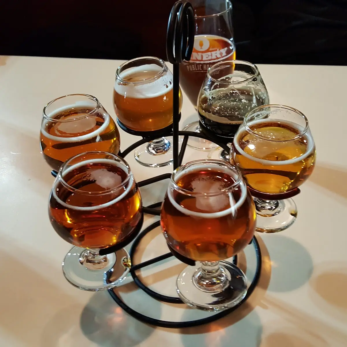 Craft Beer Flight on Wooden Table