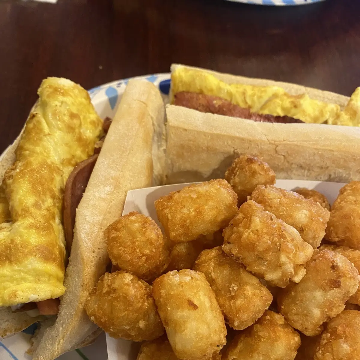 Pork Roll Egg and Cheese Sub with Tater Tots